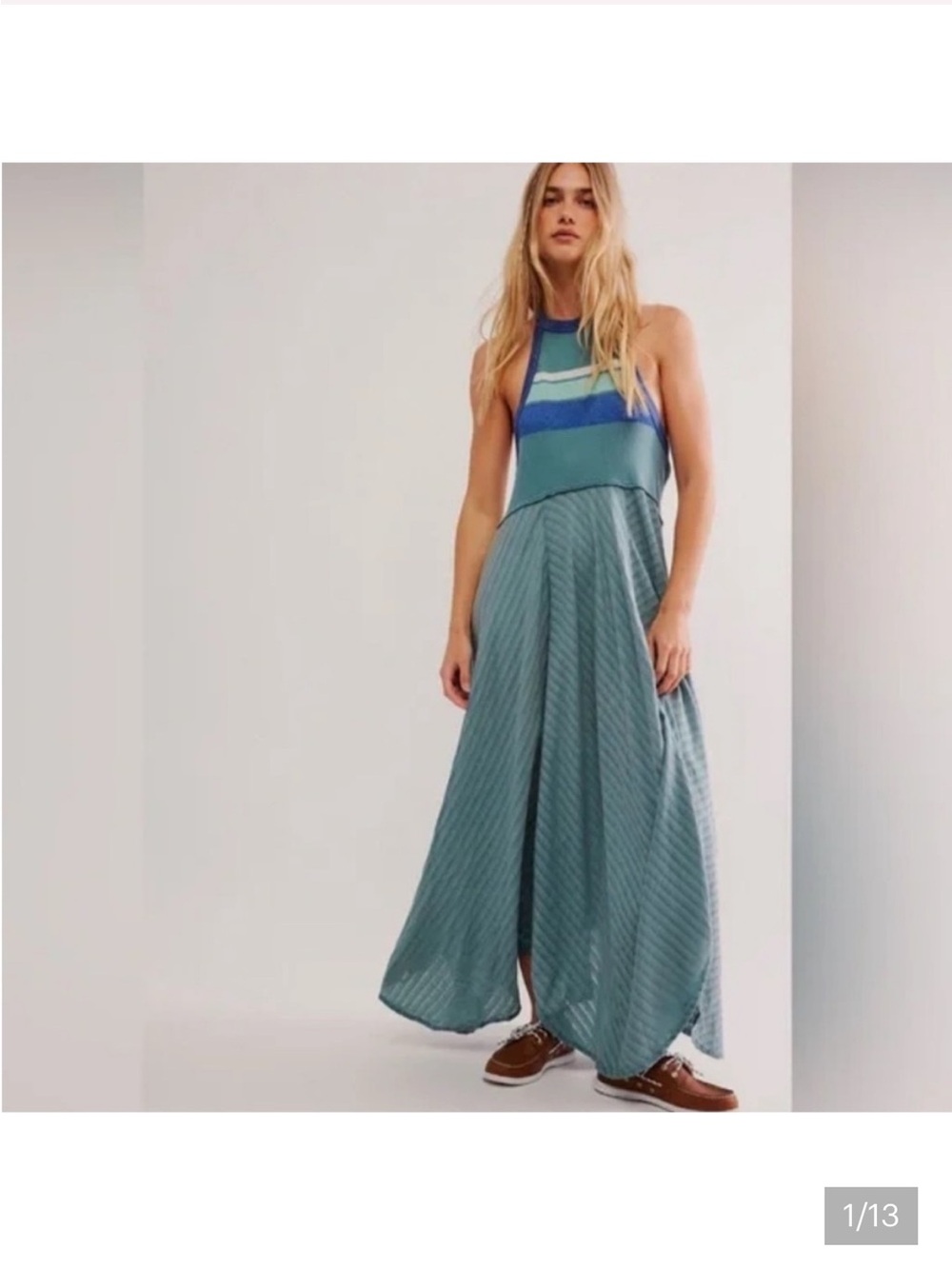 Free People -Tank Maxi dress in Ocean Shades of blues NWOT Sz S  Will fit a M
